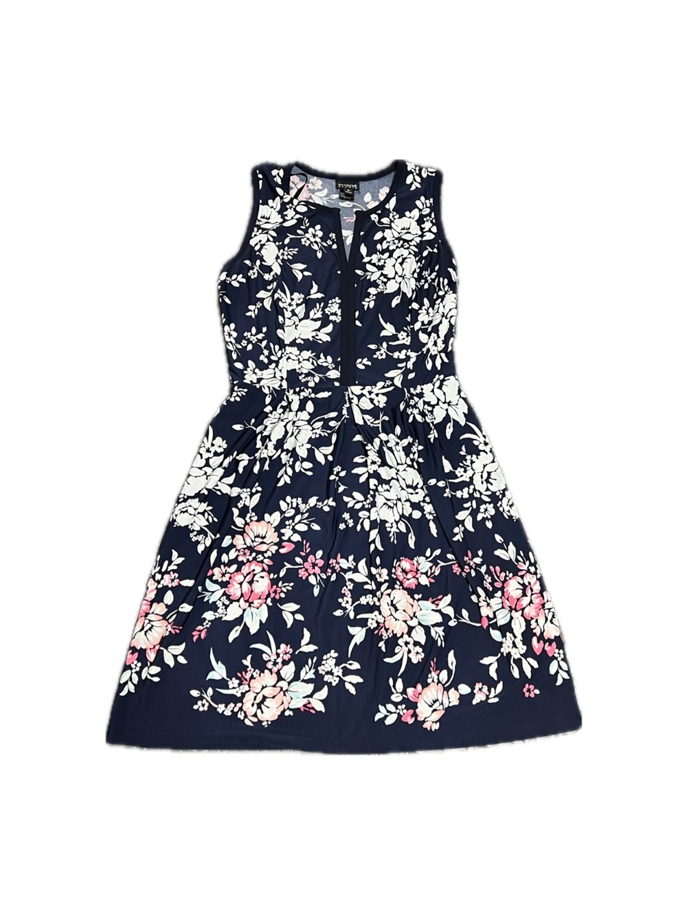 Enfocus Studio Navy Floral Sleeveless Fit-and-Flare Dress